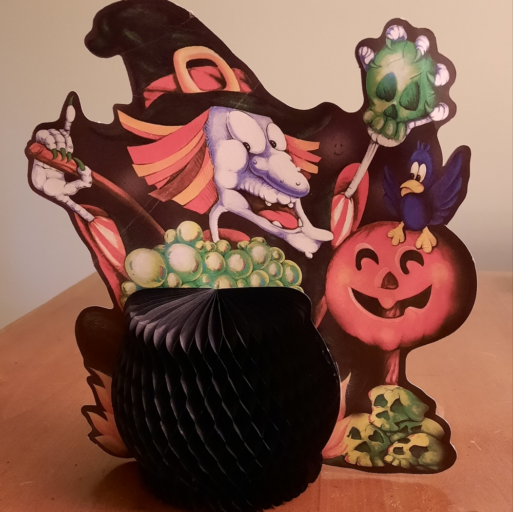 Vintage Witch Tissue Paper Die Cut Honeycomb Halloween Decoration